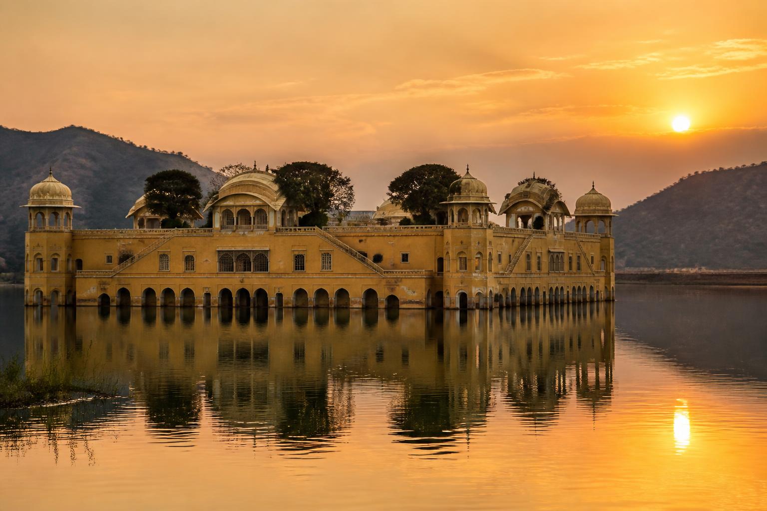 Jaipur — The pink sandstone facade of Hawa Mahal in Jaipur in morning light