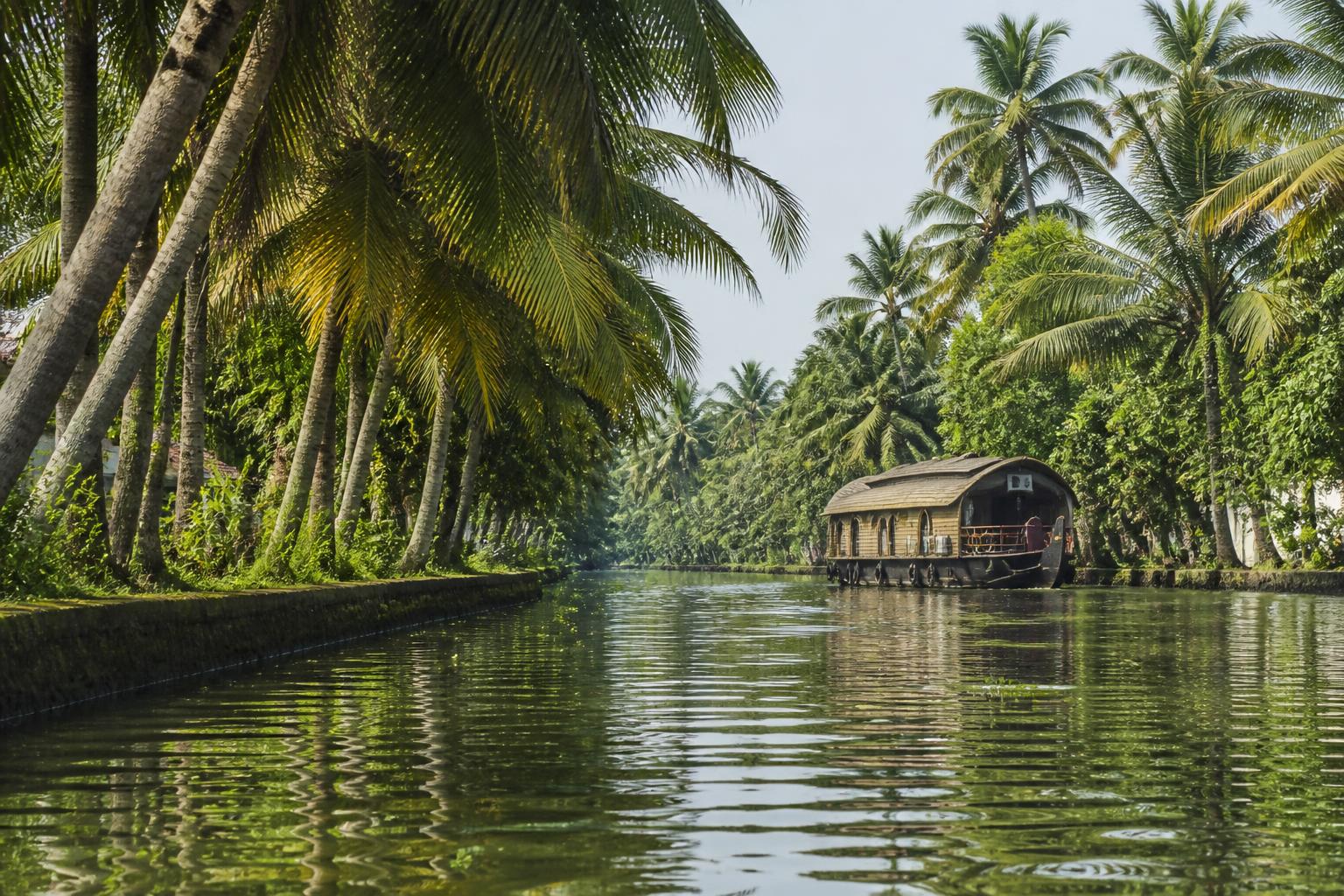 Backwaters, houseboat and green tea hills in Kerala