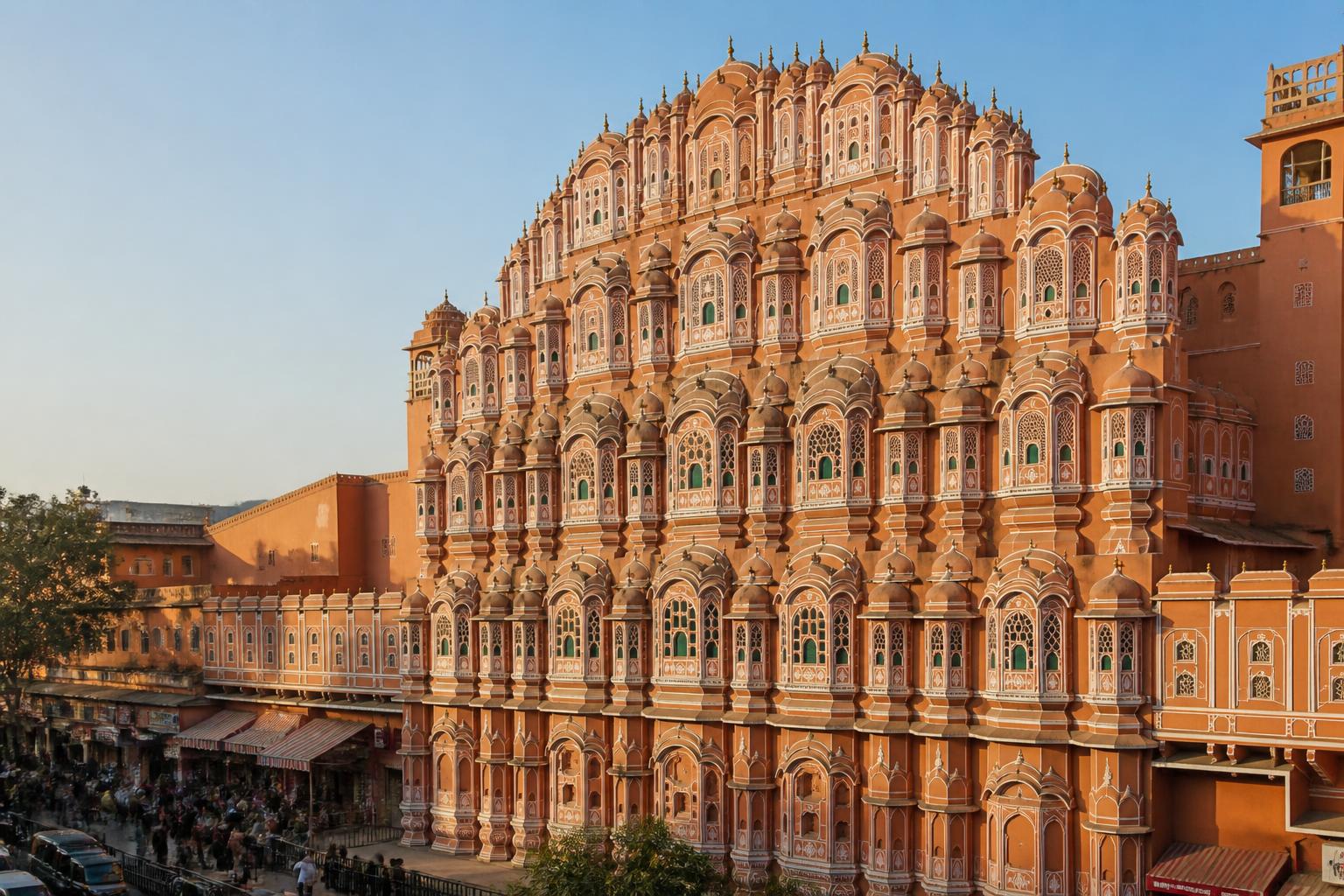 Desert fort and palace architecture in Rajasthan at golden hour