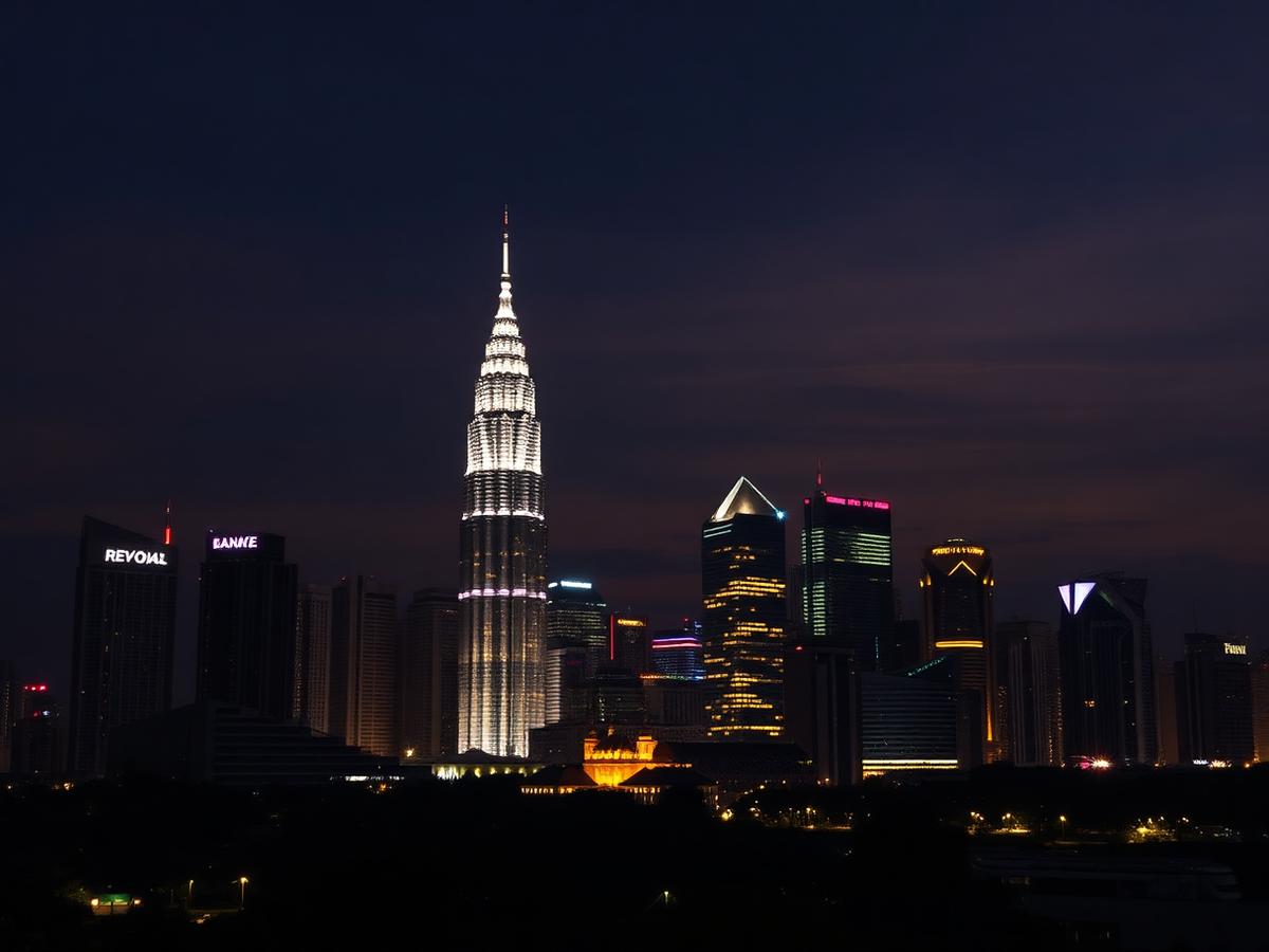 Kuala Lumpur skyline with illuminated towers at dusk